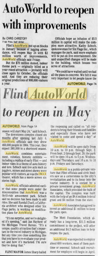AutoWorld (Six Flags AutoWorld) - 1985 Article About Re-Opening (newer photo)